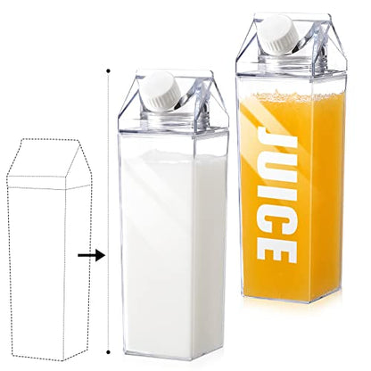 CHENGU Clear Milk Carton Water Bottle 1000 ml/ 34 Oz Portable Container Reusable Cute Plastic Milk Bottles for Juice Tea Jug Travel Camping Climbing Sports Outdoor Activities Drinking(2 Pieces)