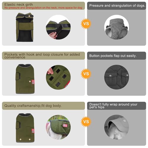 BEAUTYZOO Dog Winter Coat for X-Large Dogs, Waterproof Canvas Jackets - color: Green, size: XL(Chest Girth 34"-45", Back 24", Neck 24"-29")