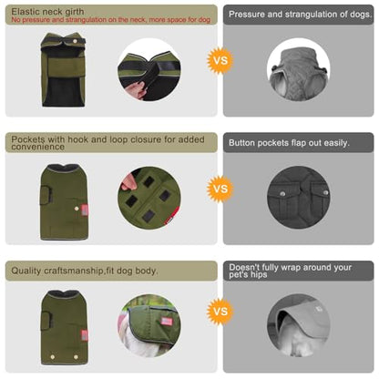 BEAUTYZOO Dog Winter Coat for X-Large Dogs, Waterproof Canvas Jackets - color: Green, size: XL(Chest Girth 34"-45", Back 24", Neck 24"-29")