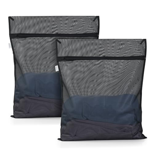 OTraki 2 Pack Durable Laundry Bags with Zipper 20 x 24 Inch, Black | Breathable Mesh Delicates Bag for Washing Machine Travel Large Wash Bags for Bra Sock Underwear Lingerie Blouse, Don't Drying - size: 20 x 24 inch