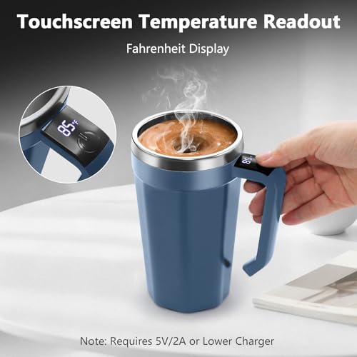 Self Stirring Coffee Mug with Temperature Display, 18 oz Rechargeable Self Stirring Mug with Lid, Automatic Self Stirring Cup, Coffee Mug with Stainless Steel for Coffee, Milk, Beverages, Blue - color: Blue
