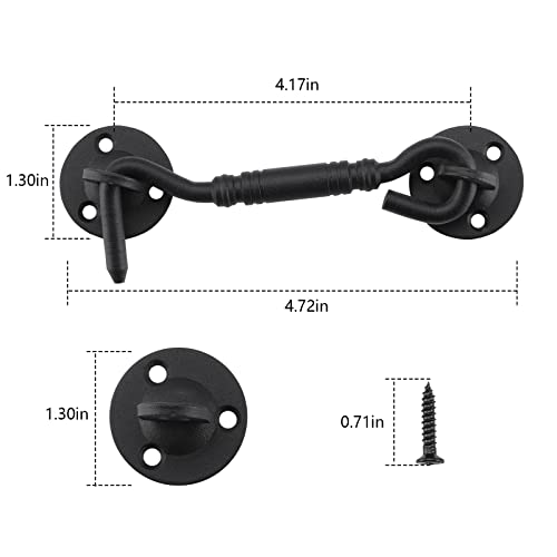 4 Inch Hook and Eye Latch, Barn Door and Gate Latch, Black, 2 Pack - size: 2 Pack