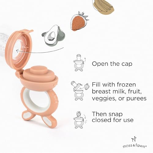 Moss and Fawn Forage Feeder - Silicone Baby Fruit Feeder - Bloom | Frozen Breast Milk Popsicle Teether & Pacifier, BPA, PVC & Phthalate-Free - color: Bloom
