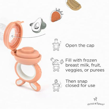 Moss and Fawn Forage Feeder - Silicone Baby Fruit Feeder - Bloom | Frozen Breast Milk Popsicle Teether & Pacifier, BPA, PVC & Phthalate-Free - color: Bloom