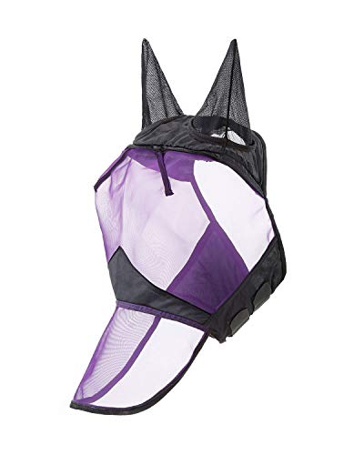 Harrison Howard CareMaster Horse Fly Mask Long Nose with Ears Full Face Black/Purple Retro Medium Cob - color: Black/Purple, size: Cob (Medium)
