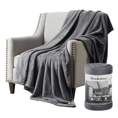 Brookstone Nap Plush Throw Blanket for Couch | Warm & Super Soft Blanket with Unmatched Heavy, Dense, and Ultra-Comfy Throw | Luxurious Drape, Cozying Up on a Sofa, Chair | Silver - color: Silver