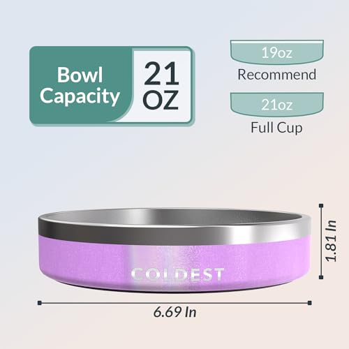 Coldest Dog Bowl - Anti Rust Metal, Non Slip, 3 Layers Insulated Stainless Steel Dog Bowls - Spill Proof & Heavy Duty - Water Bowl for Dogs, Cats, Dish Washer Safe (21 oz,Saturn's Moon Purple Glitter) - color: Saturns Purple Glitter, size: 21 oz