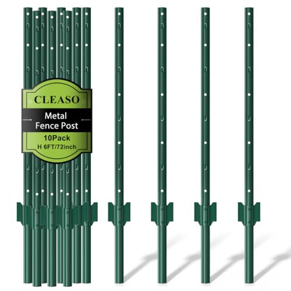Metal Fence Posts Heavy Duty U-Post Stakes for Wire Fencing, 6 FT Green - color: Green, size: 6FT-10P