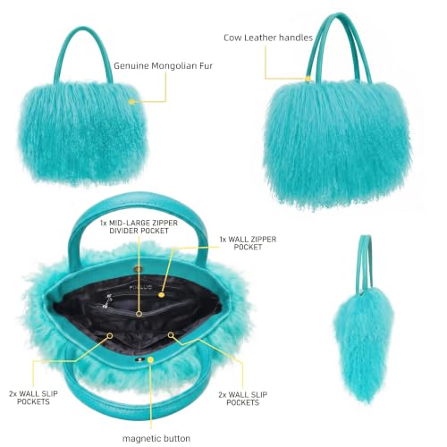 Women Luxury Real Curly Mongolian Lamb Fur Purse - color: Blue