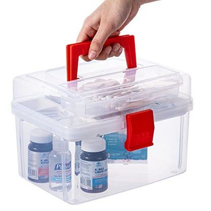 MyGift 10 Inch Clear First Aid Bin with Tray & Quick Access Lid, Red - color: Red