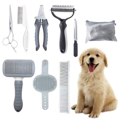 Dog Brush & Pet Grooming Kit for Dogs and Cats, 8 Tools with Storage Pouch