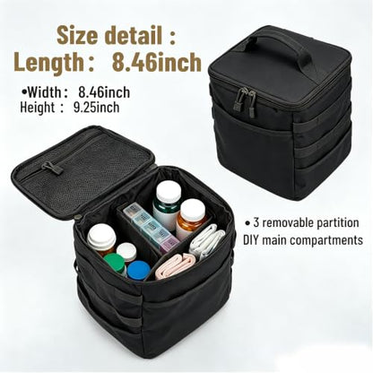 Travel Medicine Bag,Medication Pill Bottle Organizer Empty Case - color: Square Black