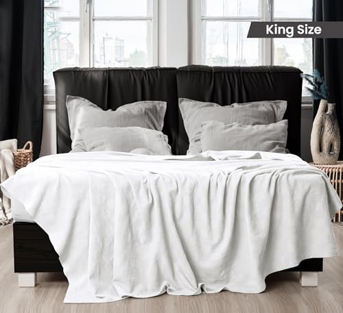 Utopia Bedding 100% Cotton Thermal Blanket White King, 90x108 Inches - color: White, size: King