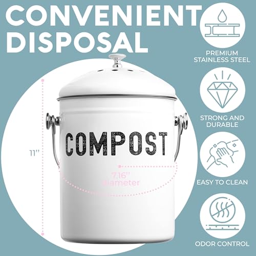 Epica Kitchen Compost Bin for Kicthen Countertops, 1.3 Galllon - White - color: White