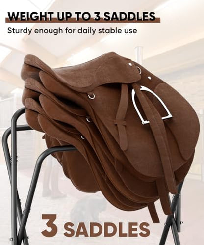 Queension Foldable Saddle Rack with Bottom Storage for Horse Stable, Black - style: Standing-Black