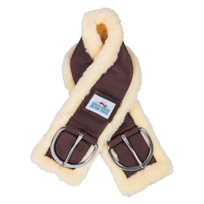 Dura-Tech Fleece Western Cinch | Soft Fleece Fabric Material | Prevents Horse Rubbing | Cream Color with Brown Webbing - size: 34"