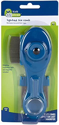EZY DOSE Kids Lice and Eggs Comb, Hair Care for Baby, Toddler, Adult, Includes Light, Magnifying Glass, Stainless Steel Pin Teeth, Blue, 3.3 Oz, BPA Free - size: Light + Magnifying Glass + Pin Teeth