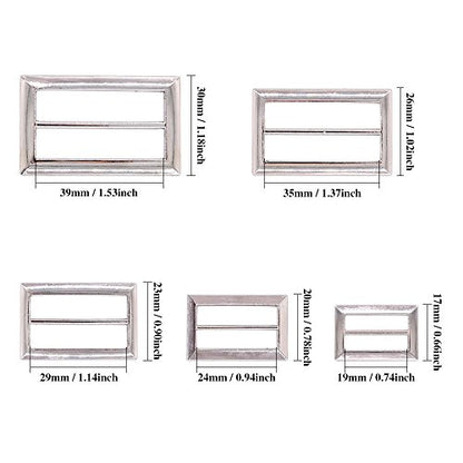 Swpeet 25 Pcs Assoreted Metal Tri-Glide Slides Buckles Kit, Tri-Glide Slides Square Ring Slide Adjusters Buckles Webbing Belts Buckle for Belt Bags DIY Accessories - 25mm / 30mm / 35mm / 40mm/ 45mm
