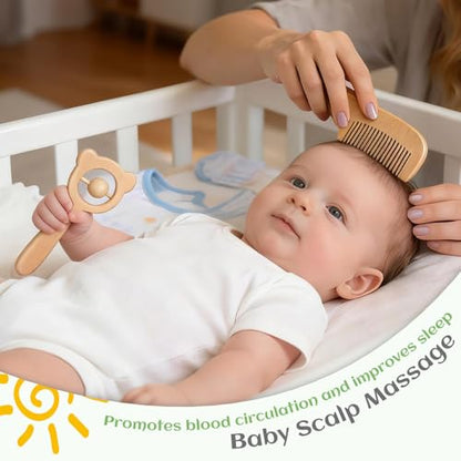 Baby Hair Bush and Comb Set, Wooden Baby Brush for Newborns and Toddlers | Soft Goat Bristle, Perfect for Cradle Cap, Baby Registry Gift, Infant Essentials Care Kit