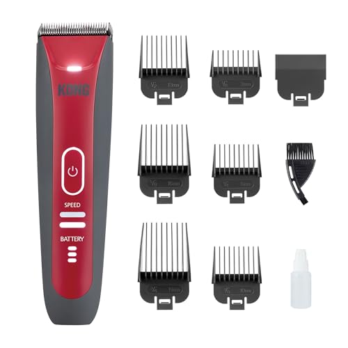 Kong 2-Speed Cordless-Corded Dog Clipper Kit – Stainless Steel Blade, Waterproof, LED Spotlight, Use-While-Charging, 6 Guide Combs, Ergonomic Handle – Red/Gray, Medium Coat Types - style: 2-Speed Cordless Kit