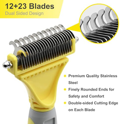 Professional Dog Brush for Shedding, Undercoat Rake for Medium and Long Haired & Double Coated Dogs, Double Sided Design with 12+23 Blades