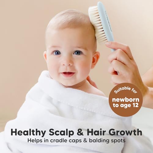 KeaBabies Baby Hair Brush and Comb Set - Soft Goat Bristles, Wooden Brush with Soft Goat Bristle, Soft for Baby's Head and Craddle Cap