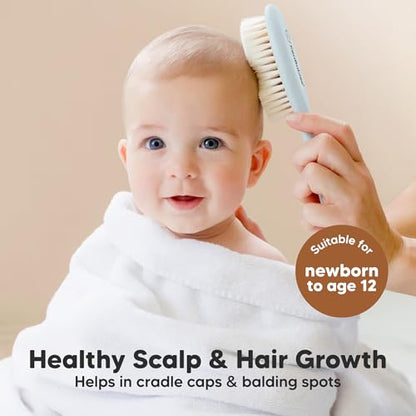 KeaBabies Baby Hair Brush and Comb Set - Soft Goat Bristles, Wooden Brush with Soft Goat Bristle, Soft for Baby's Head and Craddle Cap