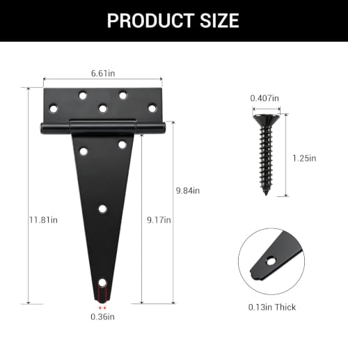 HOME MASTER HARDWARE 10" Heavy Duty Gate Hinges, 2 Pack T Strap Hinges - size: 10 in-2 Pack