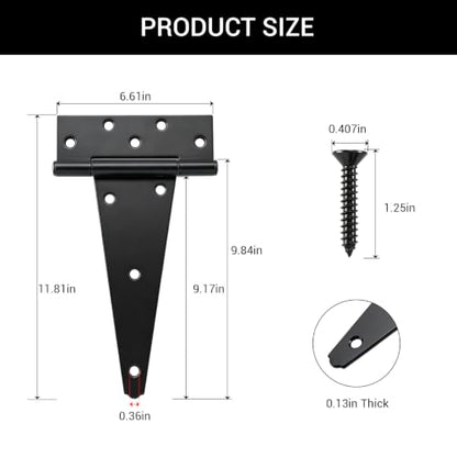 HOME MASTER HARDWARE 10" Heavy Duty Gate Hinges, 2 Pack T Strap Hinges - size: 10 in-2 Pack