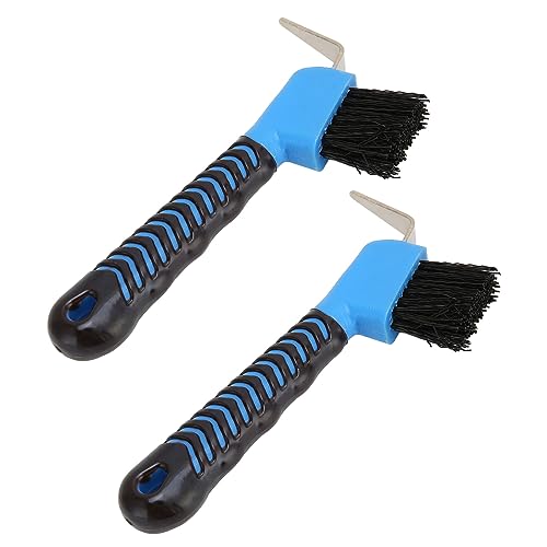 Horse Hoof Pick Brush 2Pcs Reinforced Steel Hook Soft Rubber Grip for Thorough Mud Removal for Horse Stable Work Boots, 17cm Stainless Steel Plastic for Equestrian Grooming Daily H