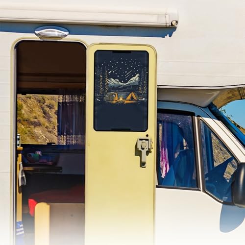 Camping Stars RV Camper Door Windows Shade Thickened Window Cover for Travel Trailer UV Sun Heat Protection Blackout Shades - color: Camping Stars
