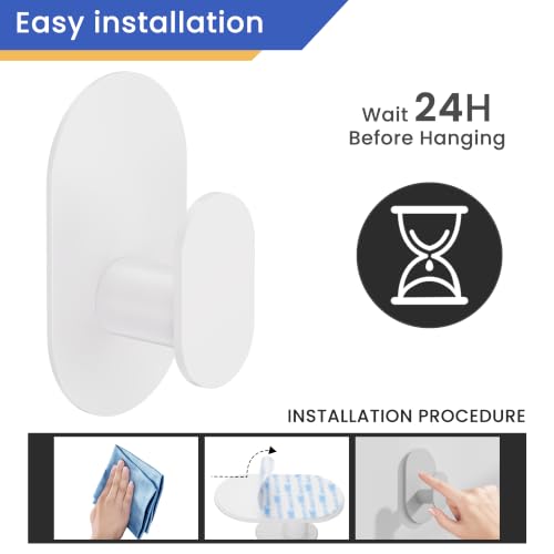 Aikzik Adhesive Towel Hooks - 4 Pack 26LB Heavy Duty Wall Sticky Waterproof Hooks for Hanging Coat, Towel, Robe, Wall Mount for Bathroom or Kitchen (White, Stainless Steel) - color: White-4