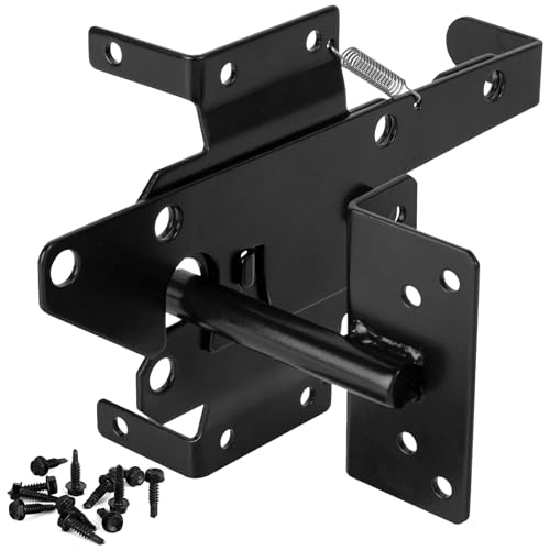 Heavy Duty Gate Latch for Wooden Fence, Black Post Mount Automatic Gravity Lock, Self-Locking Gate Latch for Wooden/Vinyl Fence, Pool, Garden & Outdoor Gates