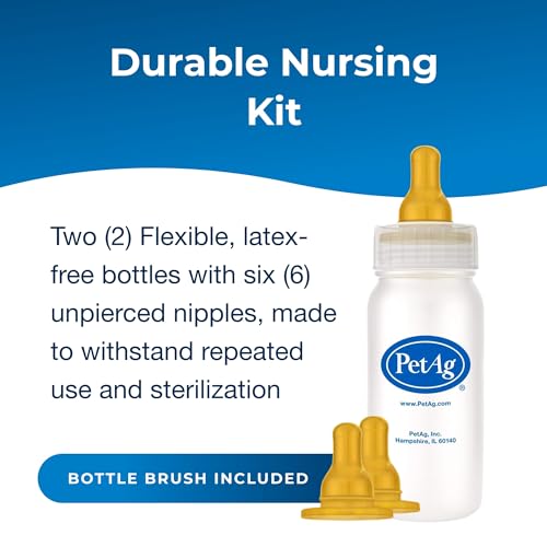 Pet-Ag Nursing Kit - 4 oz, Pack of 2 - Promotes the Natural Feeding of Liquids to Baby Animals - Each Kit Includes 4 oz. Bottle with Cap, 3 Nipples & Cleaning Brush