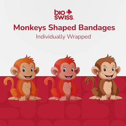 BioSwiss Bandages, Monkey Shaped Self Adhesive Bandage Set, Latex Free, Sterile Wound Care, 24 Count - size: 24-Count Box, style: Monkey