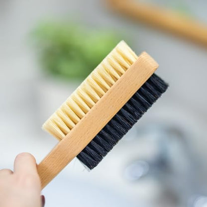 GranNaturals Double Sided Boar Bristle Hair Brush - Soft Hard Finishing & Smoothing Hairbrush for Slick Back to Style, Polish, & Lay Down Hair Flat to Create a Sleek Hairstyle for Bun, Slickback