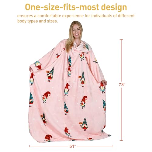 Catalonia Wearable Blanket with Sleeves for Women & Men, Fleece Wrap Throw - color: Christmas Dwarfs