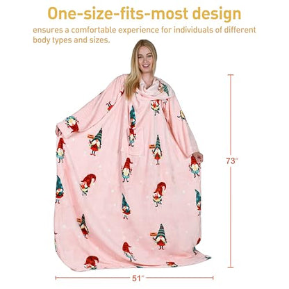 Catalonia Wearable Blanket with Sleeves for Women & Men, Fleece Wrap Throw - color: Christmas Dwarfs