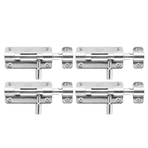 JQK Door Security Slide Latch Lock Barrel Bolt, 304 Stainless Steel Sliding Gate Latches Thickened 1.4mm with Padlock Hole, Silver, 4 Pack HBB120-P4 - color: Silver, size: 4 Pack