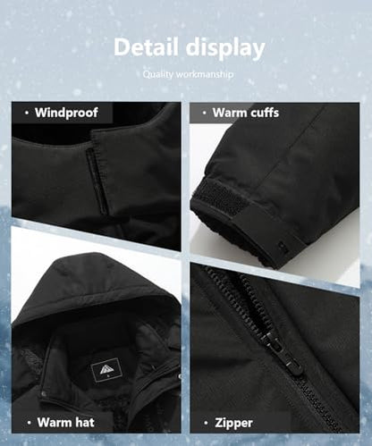 Men's Mountain Ski Jacket Winter Snow Coats Waterproof Warm Fleece Lining Jacket Parka with Hooded - color: Black, size: Small