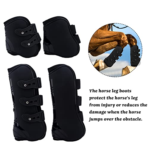 MAYiT Horse Tendon Boots (4 pcs - Front & Hind), PU Shell Tendon Fetlock Brace Guard Boots for Riding Shock Absorbing Jumping Competition Protection