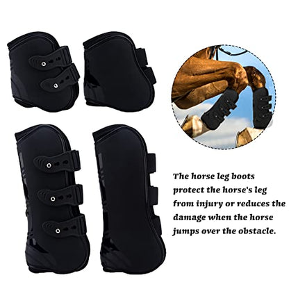 MAYiT Horse Tendon Boots (4 pcs - Front & Hind), PU Shell Tendon Fetlock Brace Guard Boots for Riding Shock Absorbing Jumping Competition Protection