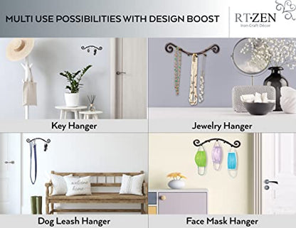 RTZEN Farmhouse Small Key Holder for Wall, Wrought Iron Wall Mount Rack - style: Swirly