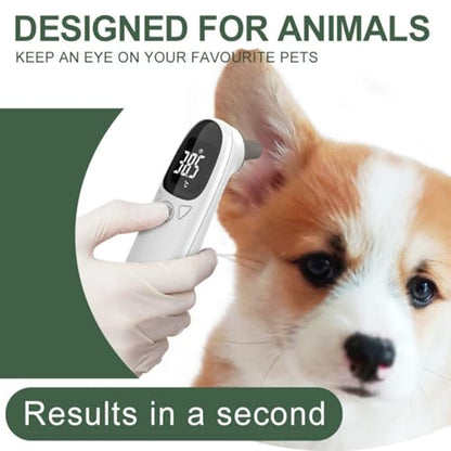 Pet Thermometer for Dogs, Cats, and Livestock, Fast Digital Veterinary Thermometer with Long Probe, Comfortable Flexible Tip, Waterproof Design (White)