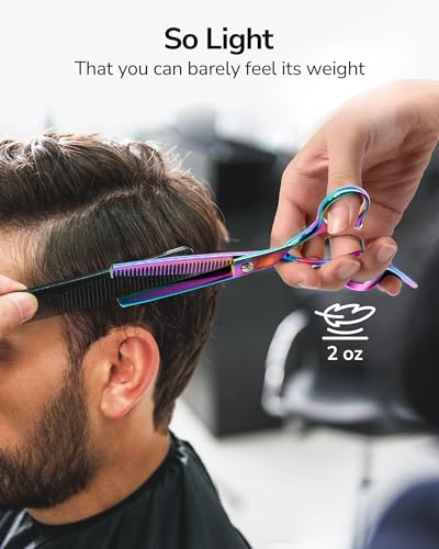 ULG Hair Thinning Scissors Professional Barber’s Texturizing Teeth Shears for Hairdressing, Salon and Home Use Thinning Shears for Hair Cutting, Made of Japanese Stainless Steel, 6.5 inch - color: Rainbow