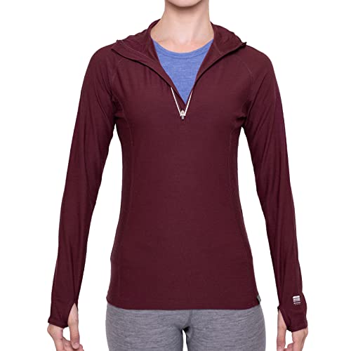 MERIWOOL Women’s Base Layer Hoodie Lightweight Merino Wool Long Sleeve Thermal - color: Wine, size: X-Small