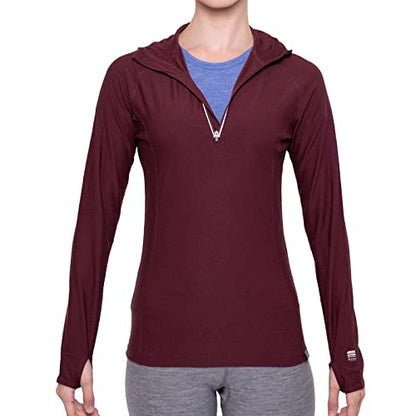 MERIWOOL Women’s Base Layer Hoodie Lightweight Merino Wool Long Sleeve Thermal - color: Wine, size: X-Small