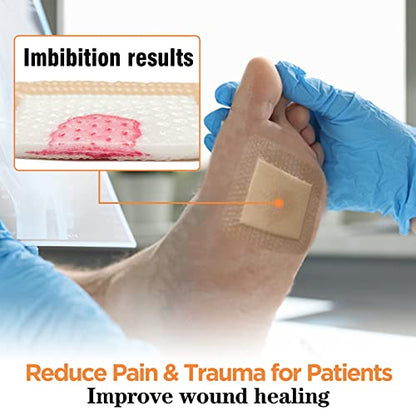 Carbou Silicone Foam Dressing with Gentle Border, 3"x3", 10 Pack | Adhesive Waterproof Wound Dressing Bandage, High Absorbency Pad, Foam Bandage for Wound Care - size: 3x3 Inch (Pack of 10)