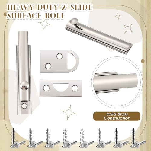 Lothee 2" 4 Pcs Brass Surface Bolt Door Latch, Satin Nickel - color: Satin Nickel, size: 2 Inch