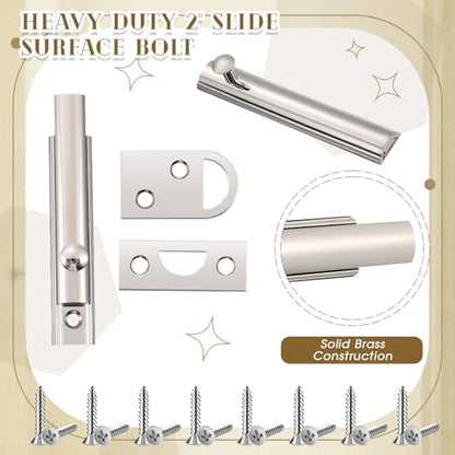 Lothee 2" 4 Pcs Brass Surface Bolt Door Latch, Satin Nickel - color: Satin Nickel, size: 2 Inch